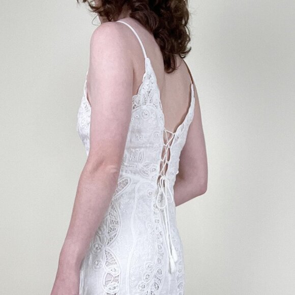 Polo Ralph Lauren 100% Linen Eyelet Lace Maxi Dress Wedding Graduation Coastal - Picture 9 of 13